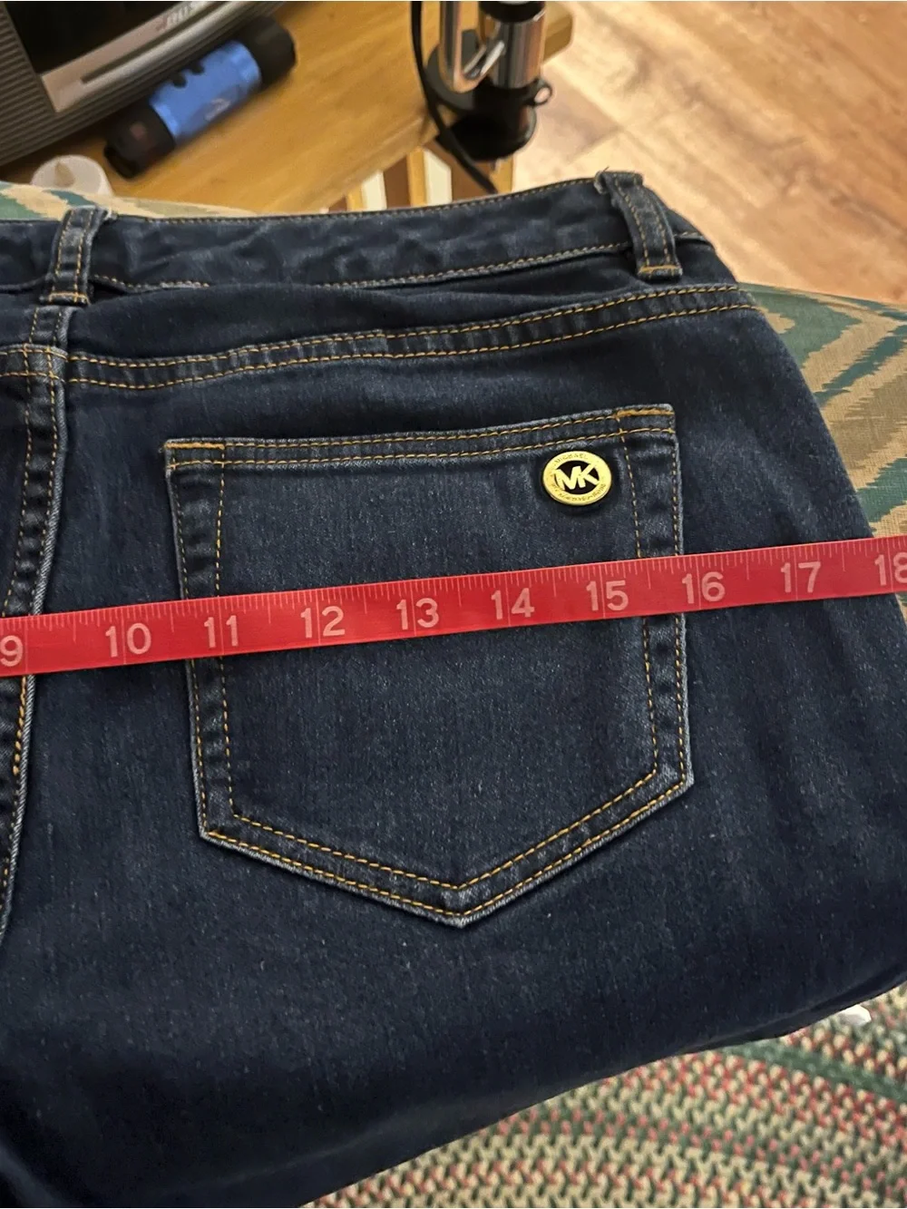 Michael Kors Dark Blue Skinny Jeans with Gold Zip Accents
